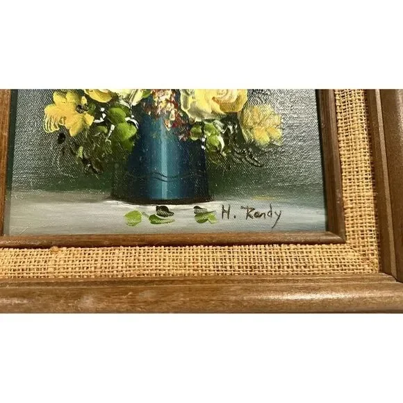 Vintage Botanical Oil Painting Yellow Flowers 11.25 x 13